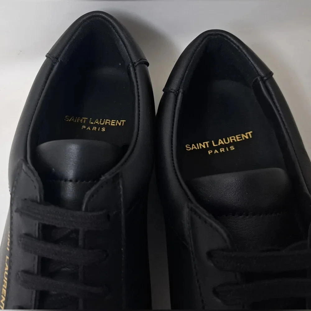 NWT Saint Laurent Andy Sneakers Shoes Low Top Black Leather Lace-Up 39 EU 9 US - Picture 12 of 16